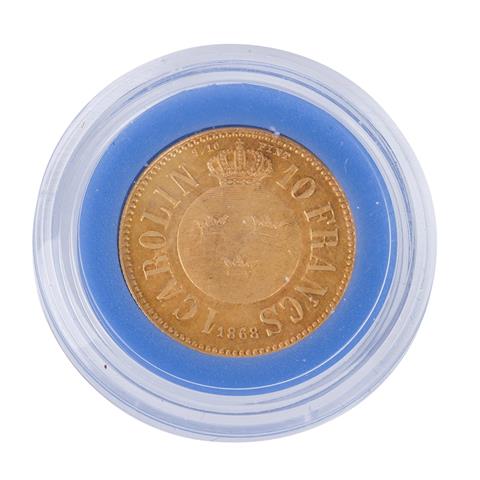 Schweden /GOLD - Karl XV. 1 Carolin / 10 Francs 1868