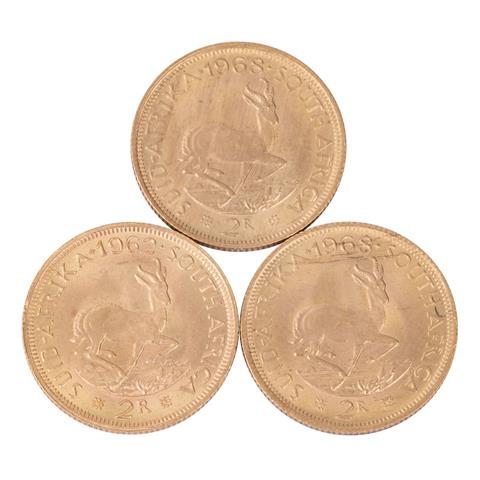 Südafrika /GOLD-Lot - 3x 2 Rand, insg. Feingold ca. 21,9 g