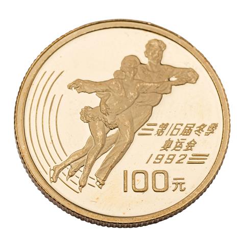 VR China / GOLD - 100 Yuan 1991, Olympische Winterspiele 1992 Albertville,