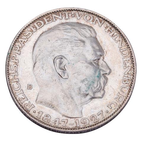 1 x Weimarer Republik - Silbermedaille 1927/D, 80.Geburtstag Hindenburg,