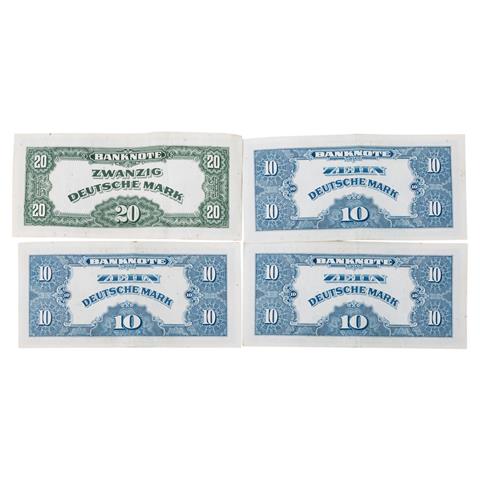 Banknoten BRD - Westliche Besatzungszonen / 3x 10 Mark & 1x 20 Mark