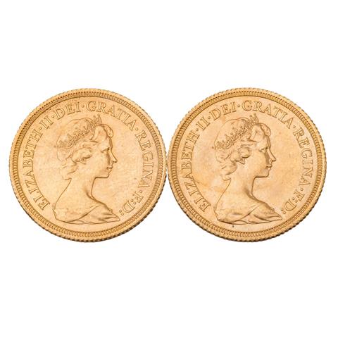 Großbritannien /GOLD - Elisabeth II. 2x 1 Sovereign mit Diadem 1978