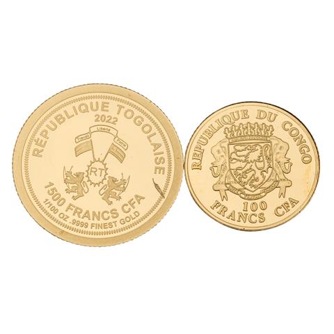 2 Kleinst Goldmünzen, 1.500 CFA Francs Togo 2022,
