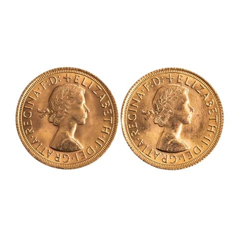 Großbritannien /GOLD - Elisabeth II. 2 x 1 Sovereign 1965