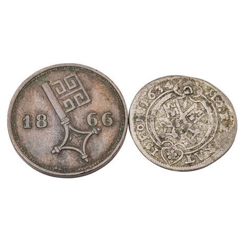 Altdeutsche Gebiete - 2 Kleinmünzen des 17. und 19. Jahrhunderts,