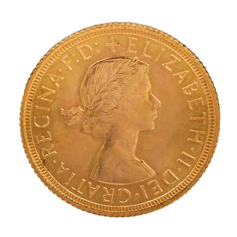 Großbritannien /GOLD - Elisabeth II mit Schleife, 1 Sovereign 1966