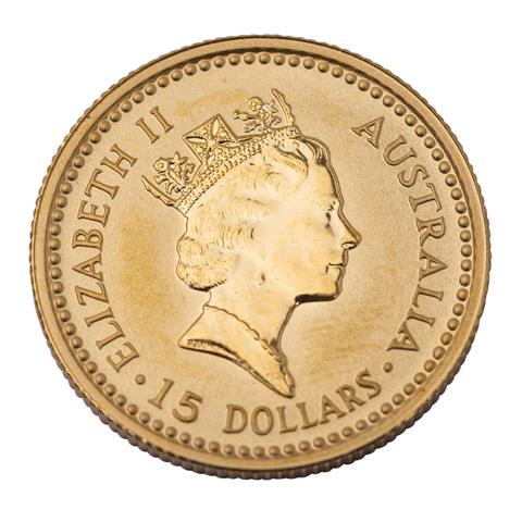Australien/GOLD - 15 Dollars zu 1/10 Unze Gold fein Australian Nugget 1992, vz,