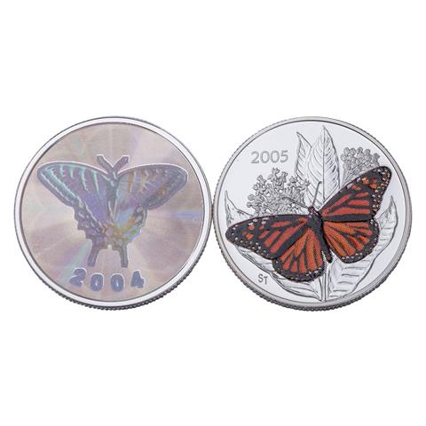 Kanada /SILBER - Elisabeth II. 2 x 50 Cents 'Schmetterlinge' Jg. 2004/2005