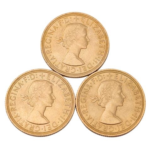 Großbritannien /GOLD-Lot mit 3 x 1 Sovereign 1958