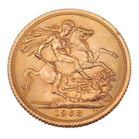 Großbritannien /GOLD - Elisabeth II. mit Schleife, 1 Sovereign 1968